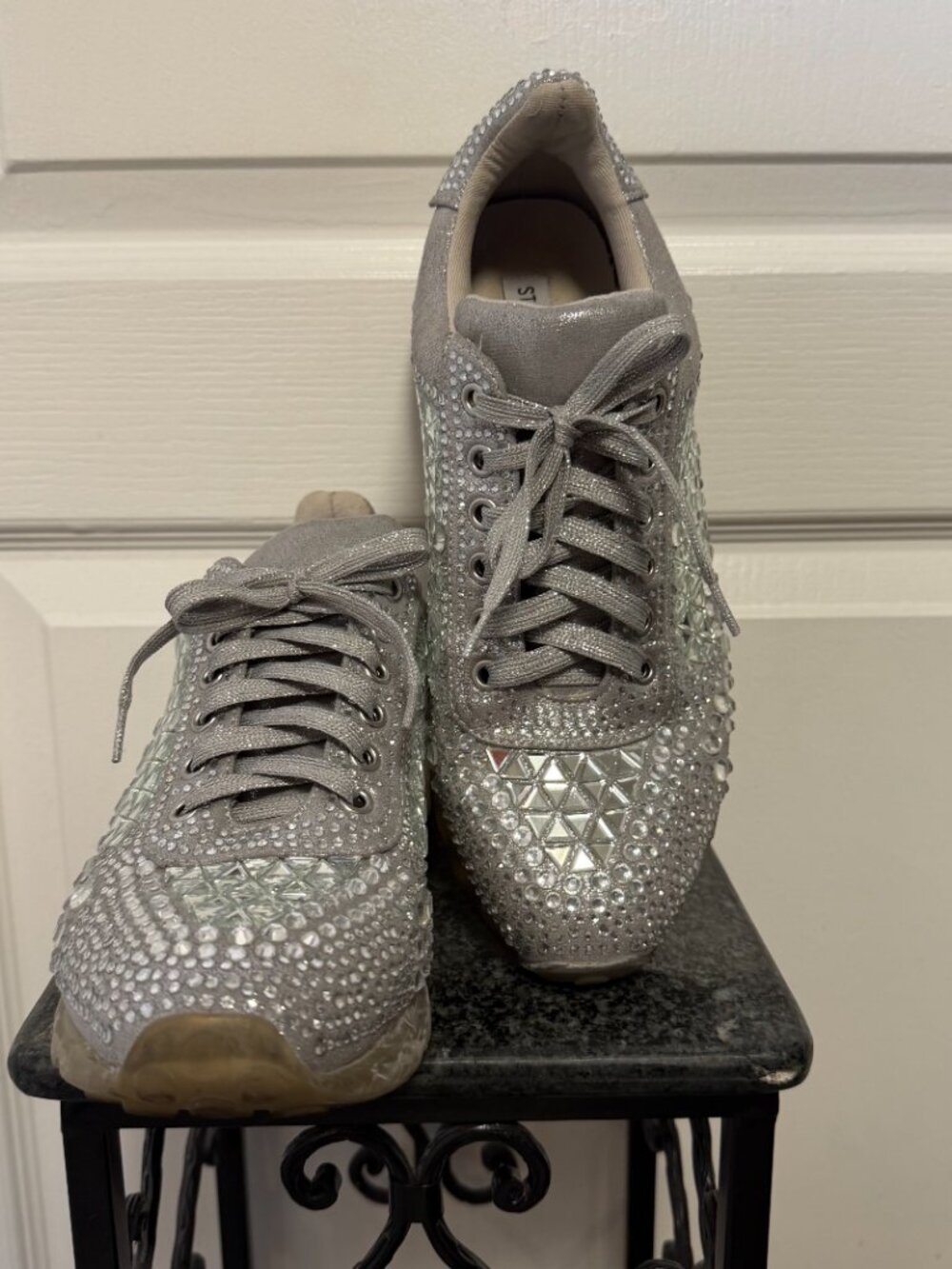 Steve Madden Rhinestone Jewel Platform Sneakers Silver Size 10 Glam Festival